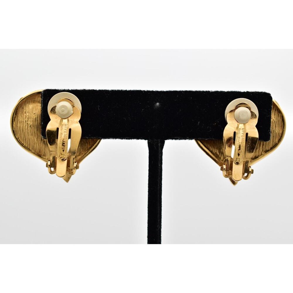 Givenchy Vintage Crystal Heart Clip On Earrings Gold Chunky Signed 1980s BinAZ - Picture 10 of 12